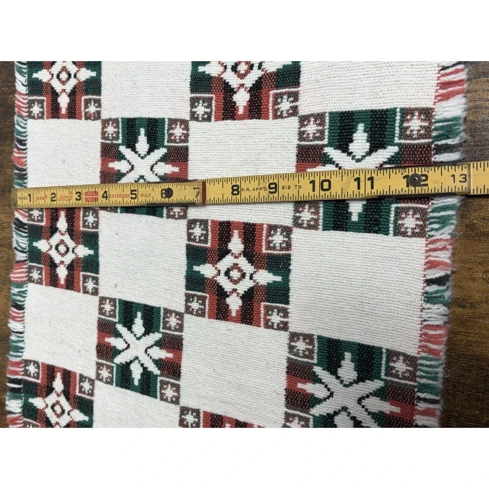 VTG Woven Christmas Placemats Set 6 Red Plaid Snowflake Cottagecore‎ Fringe Red